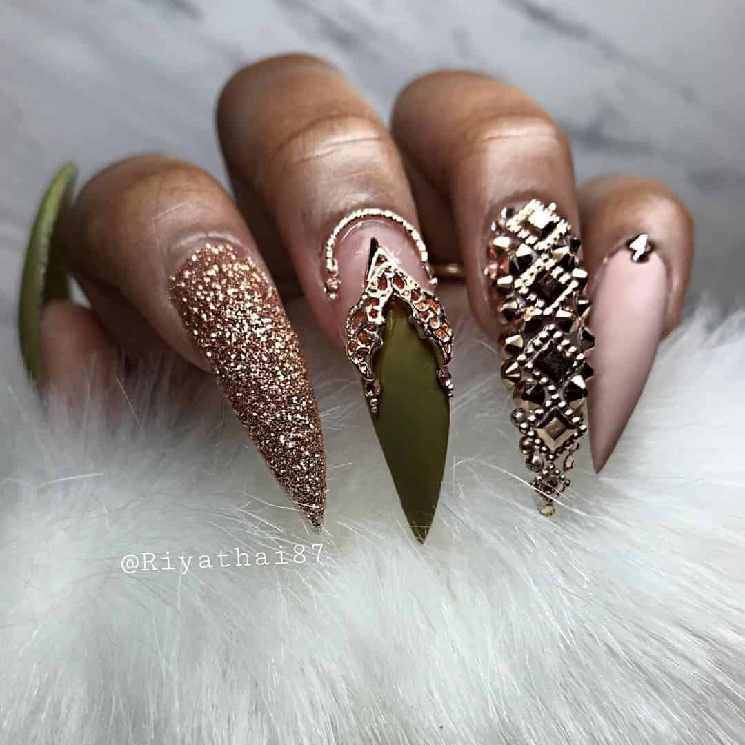 Elegant Rhinestones Coffin Nails Designs