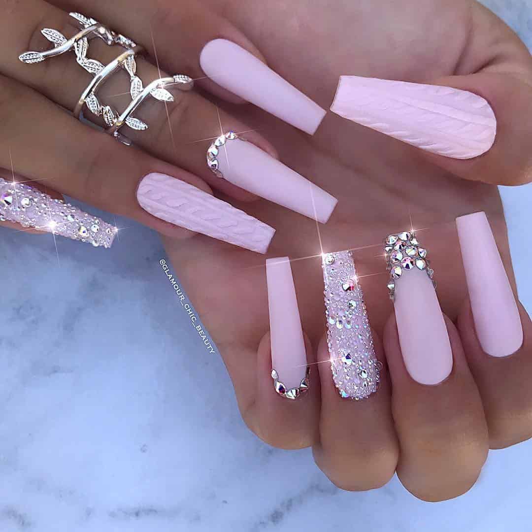 130+ Elegant Rhinestones Coffin Nails Designs