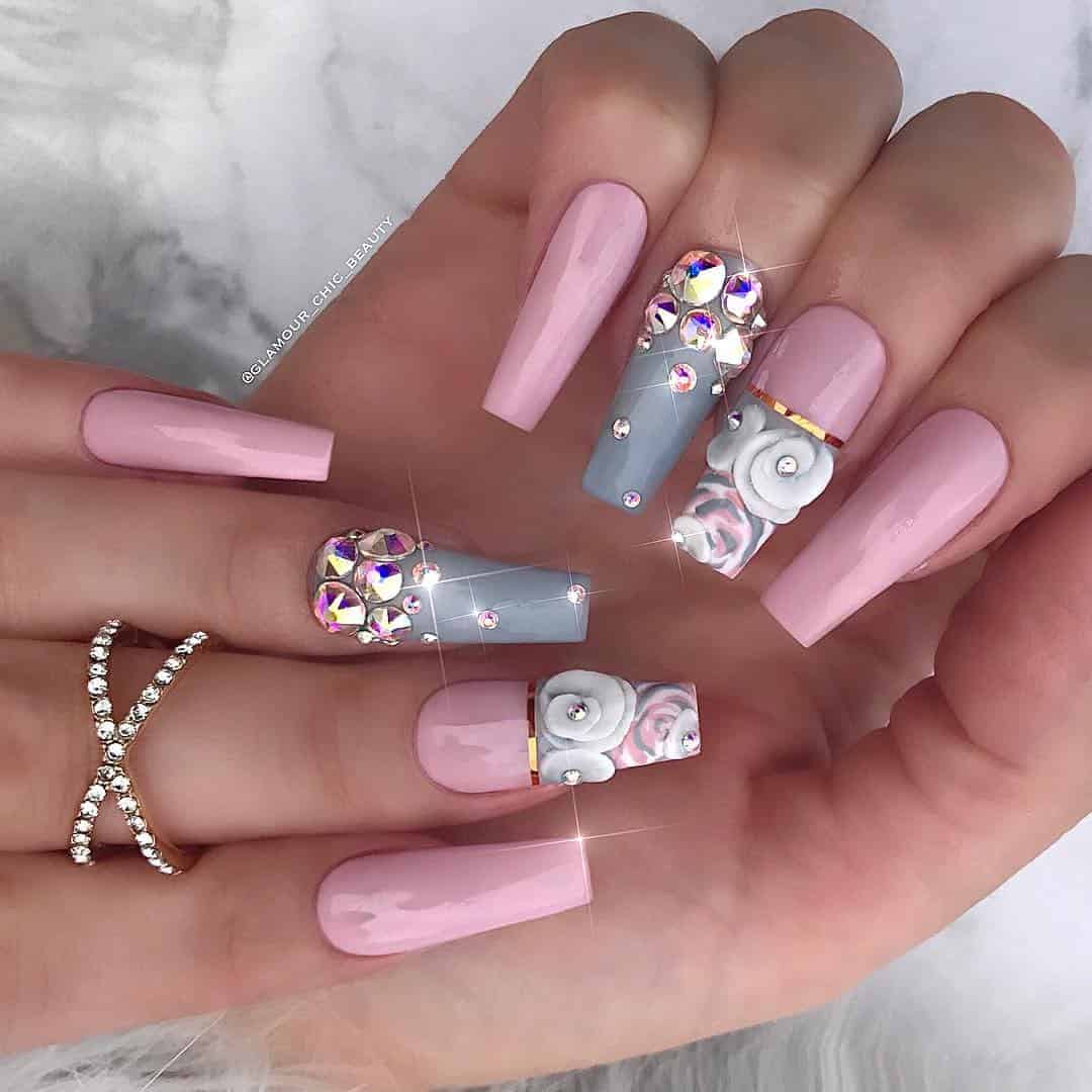 130 Elegant Rhinestones Coffin Nails Designs