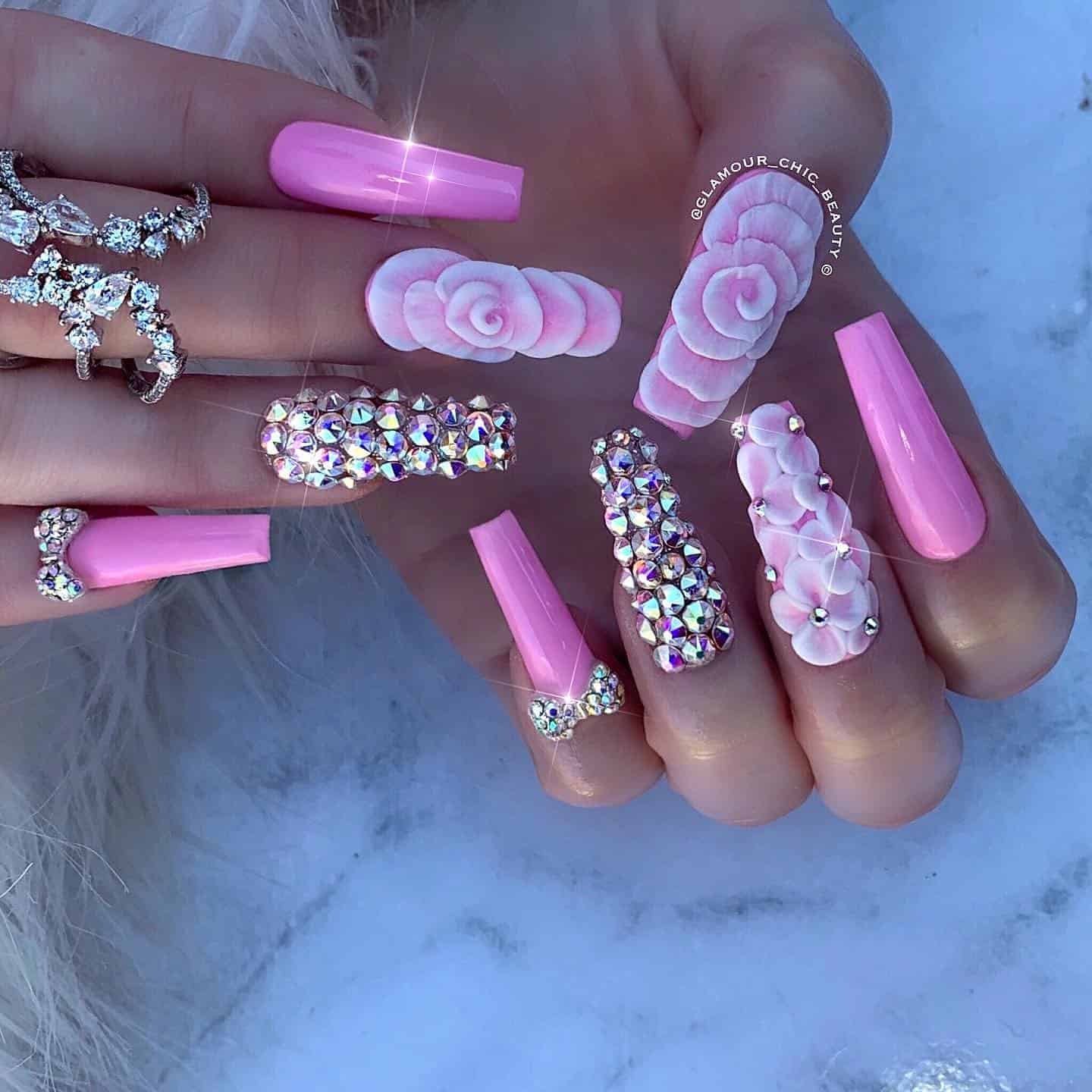 130+ Elegant Rhinestones Coffin Nails Designs