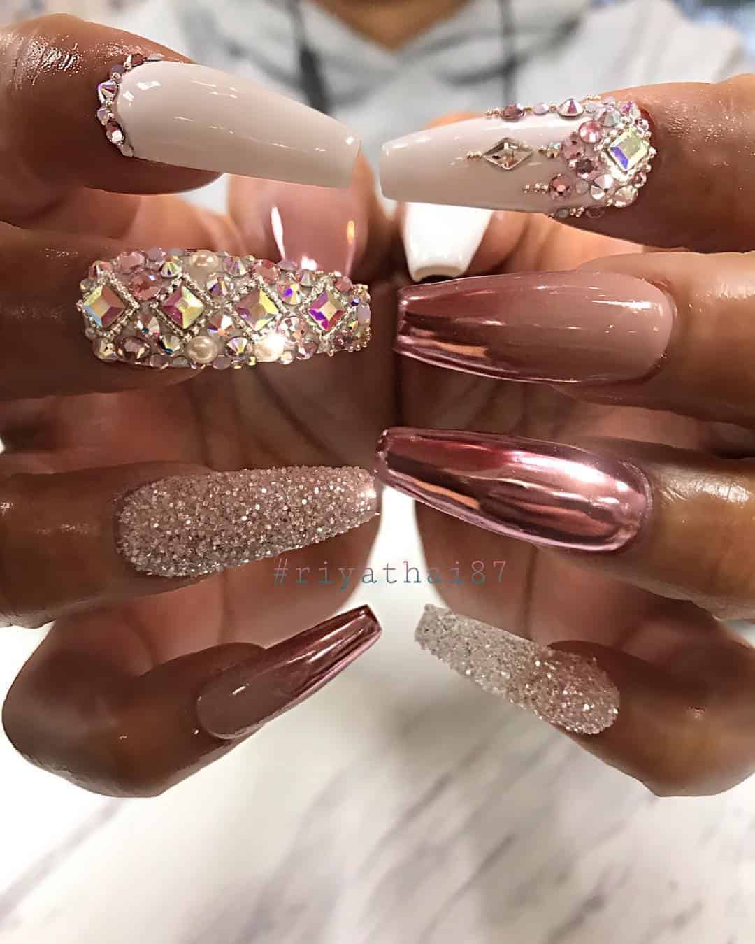 130 Elegant Rhinestones Coffin Nails Designs