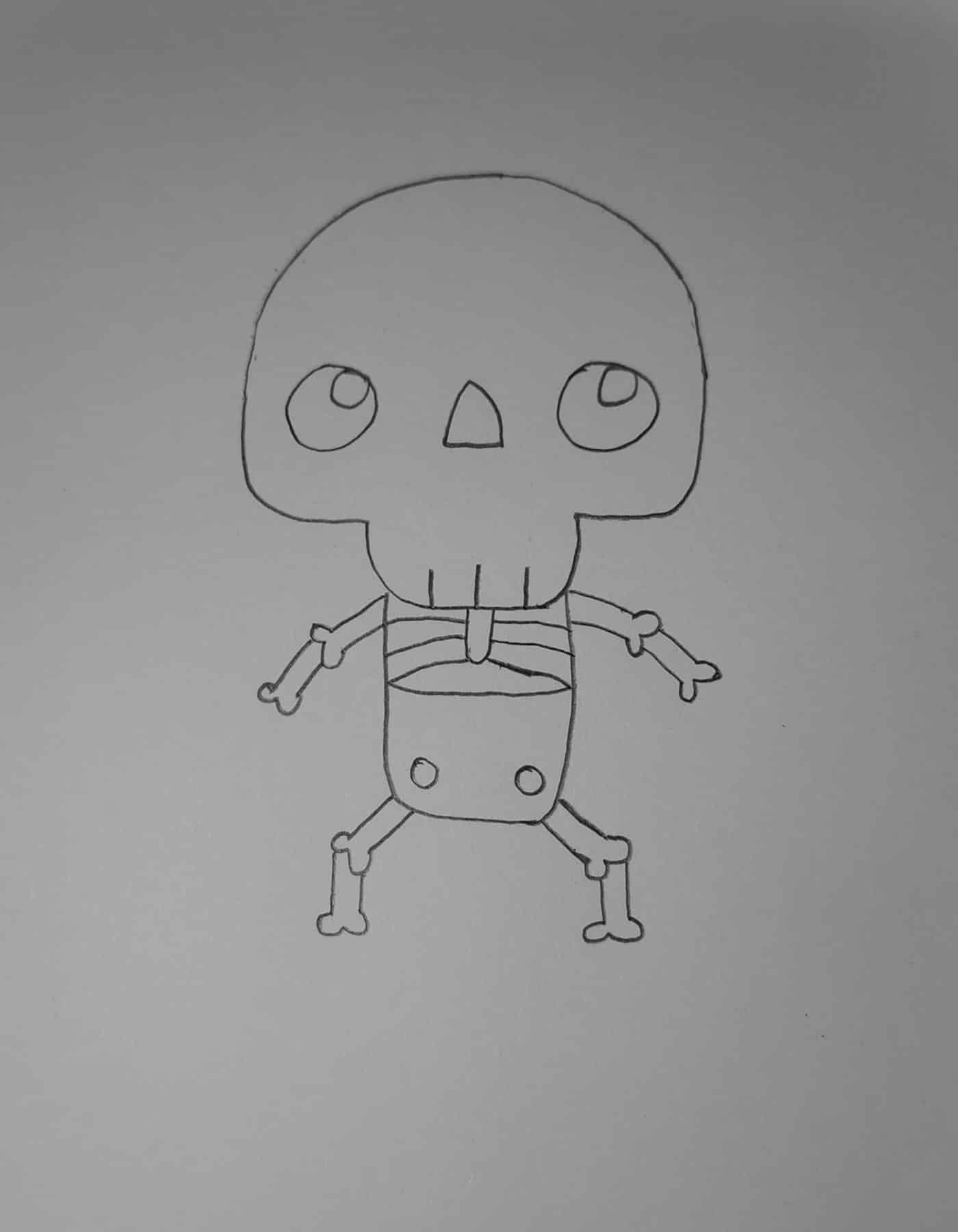 How To Draw A Skeleton Cute For Halloween