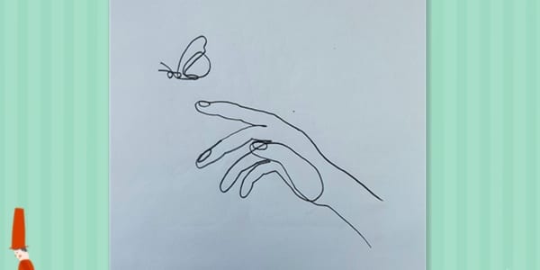 One line drawing Hand and Butterfly-2021070403