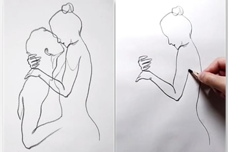 How to draw a couple with One Line art-2021122001