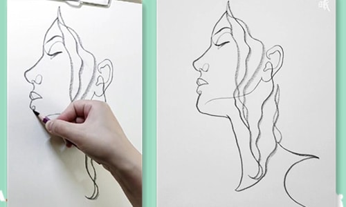 How to draw a female head with one line