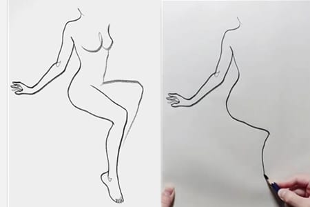 Drawing sitting women with line art-20220113