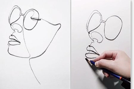 How to draw a face wearing glasses with line art-20220126