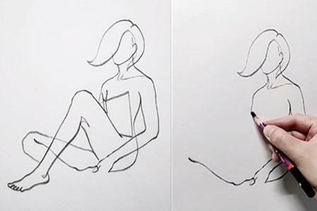 How to draw a girl sitting on the floor with line art-20220125