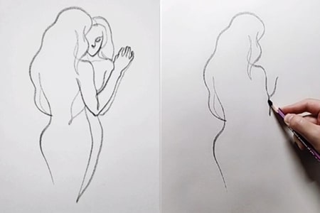 How to draw a person looking in the mirror with line art-20220114