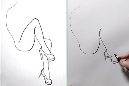 How to draw a woman in high heels with line art--20220121