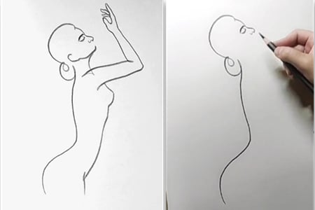 How to draw a woman on her side with line art-20220111