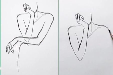 How to draw a woman with hand on chin with line art-20220123