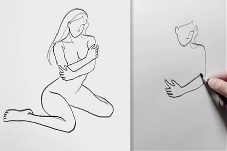 How to draw a kneeling woman with line art-20220105