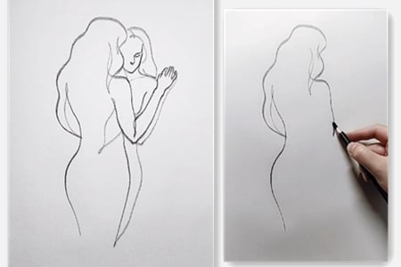 How to draw a woman looking in the mirror with line art-20220207