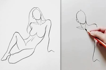 How to draw a woman sitting on the floor with line art-20220102